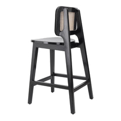 Maury Counter Stool w/ Rattan in Black variant back view - wood counter stool with rattan by NPD - Whats New Furniture Portland OR