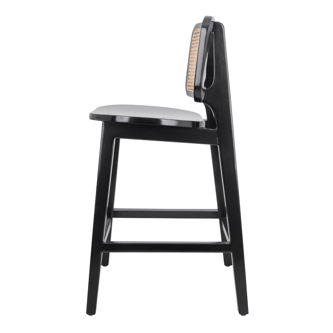 Maury Counter Stool w/ Rattan in Black variant side view - wood counter stool with rattan by NPD - Whats New Furniture Portland OR