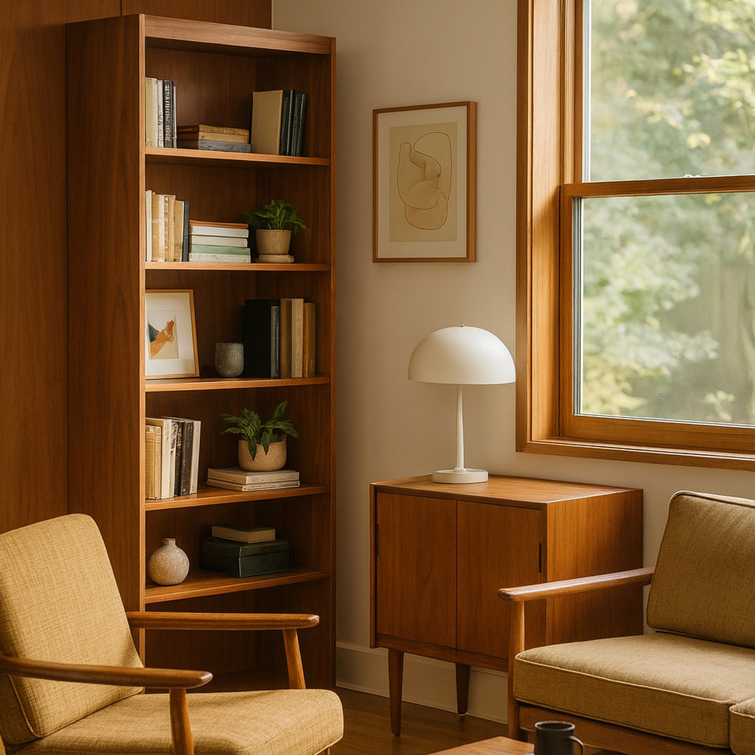 Mid Century Modern Tall Bookcases detail view 4 - Whats New Furniture - Portland, Oregon