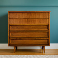 Midcentury Modern Walnut 5 Drawer Dresser detail view 2 - Whats New Furniture - Portland, Oregon