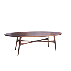 Mid Century Modern Wood and Metal Oval Coffee Table detail view - Whats New Furniture - Portland, Oregon