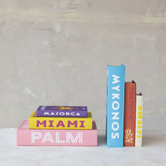 MDF &amp; Canvas Book Storage Boxes Set of 3 - styled standing like colorful books on a shelf - Creative Co-Op - What&
