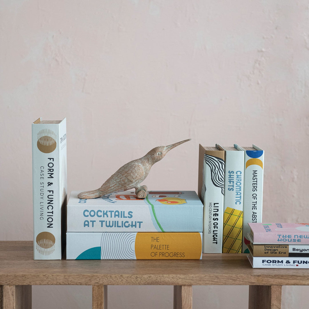 MDF &amp; Canvas Book Storage Boxes Set of 3 - styled as decorative book boxes with a bird accent - Creative Co-Op - What&