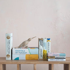 MDF &amp; Canvas Book Storage Boxes Set of 3 - styled standing like books on a wood shelf - Creative Co-Op - What&