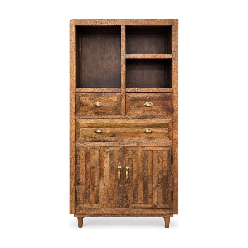 Medium brown wood bookcase with a tall, narrow frame - Whats New Furniture Portland OR