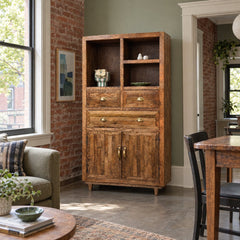 Mid-Century Solid Wood Bookcase in Brown styled in a Portland home - Whats New Furniture