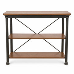 Medium brown mid-century bookcase in solid wood with clean horizontal shelves