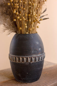 Medium Modern Black Clay Vase — view 3