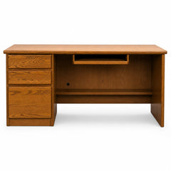 Medium oak mid-century writing desk with clean lines and a slim profile