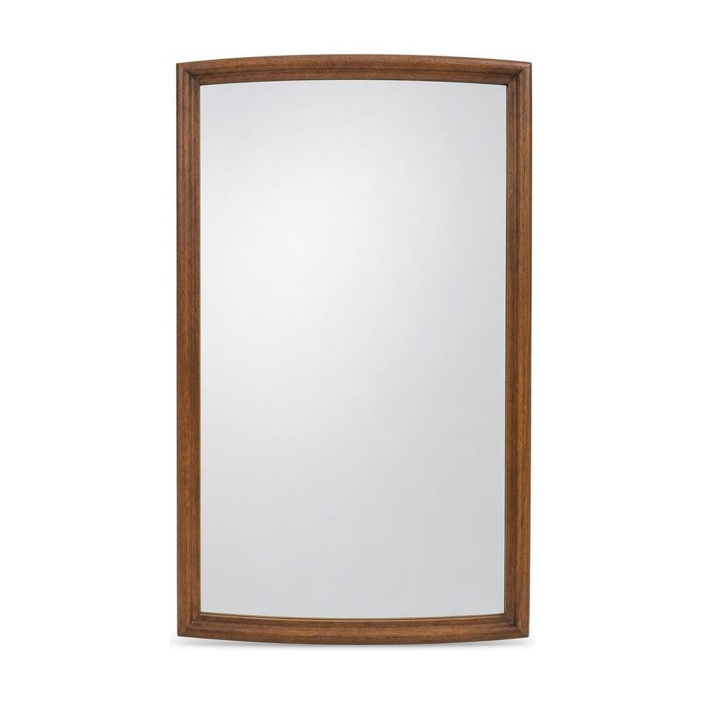 Medium walnut mid-century wall mirror with a slim vertical wood frame by Broyhill
