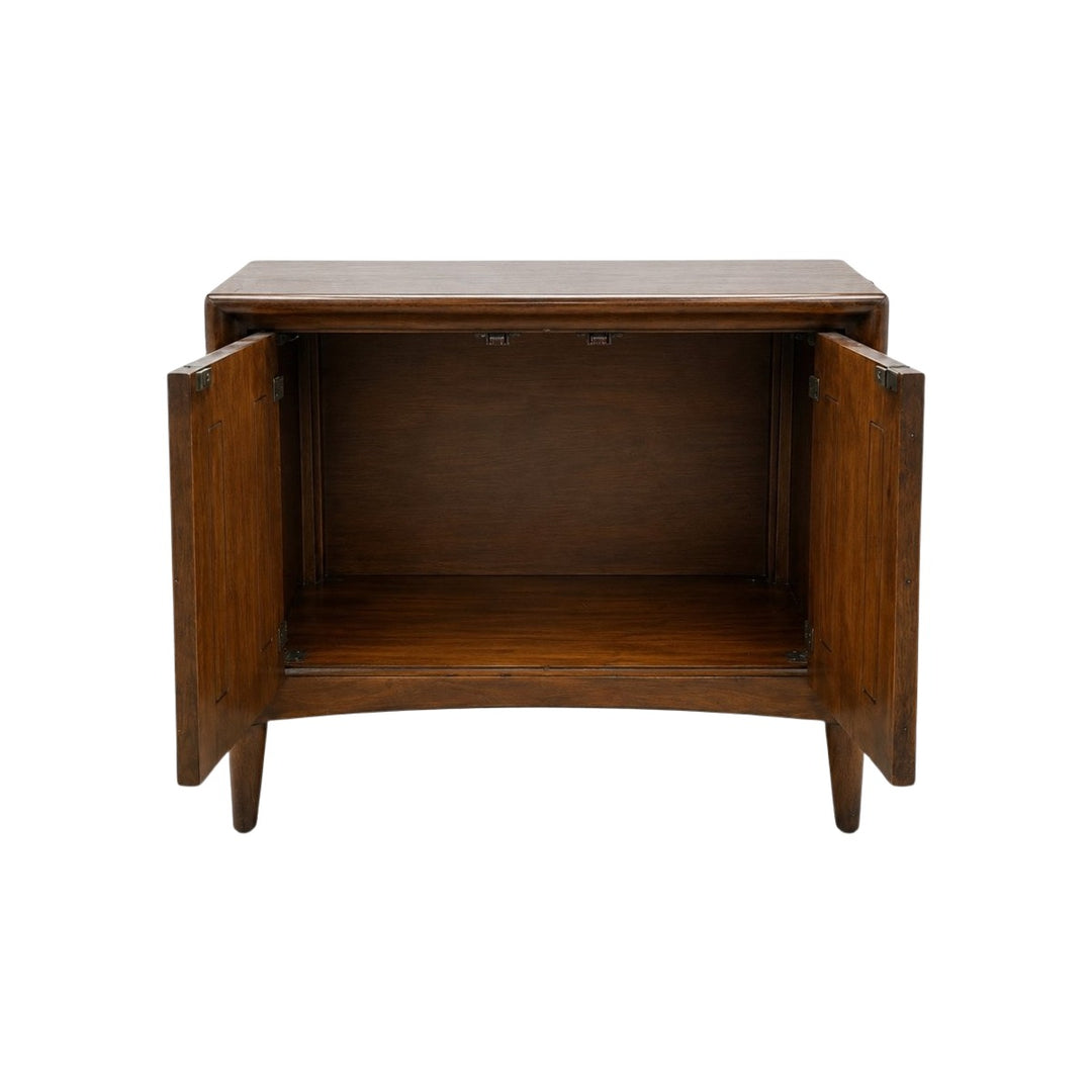 Medium walnut mid-century sideboard with a compact low case by Broyhill - detail view 1