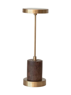 Metal &amp; Mango Wood LED Table Lamp with Touch Sensor, Antique Brass