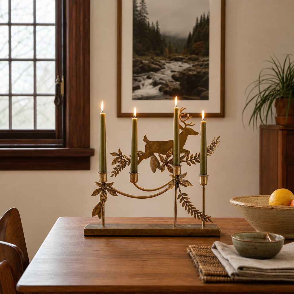 Metal Reindeer Taper Candelabra styled in a Portland home - home decor by Kalalou - Whats New Furniture Portland OR