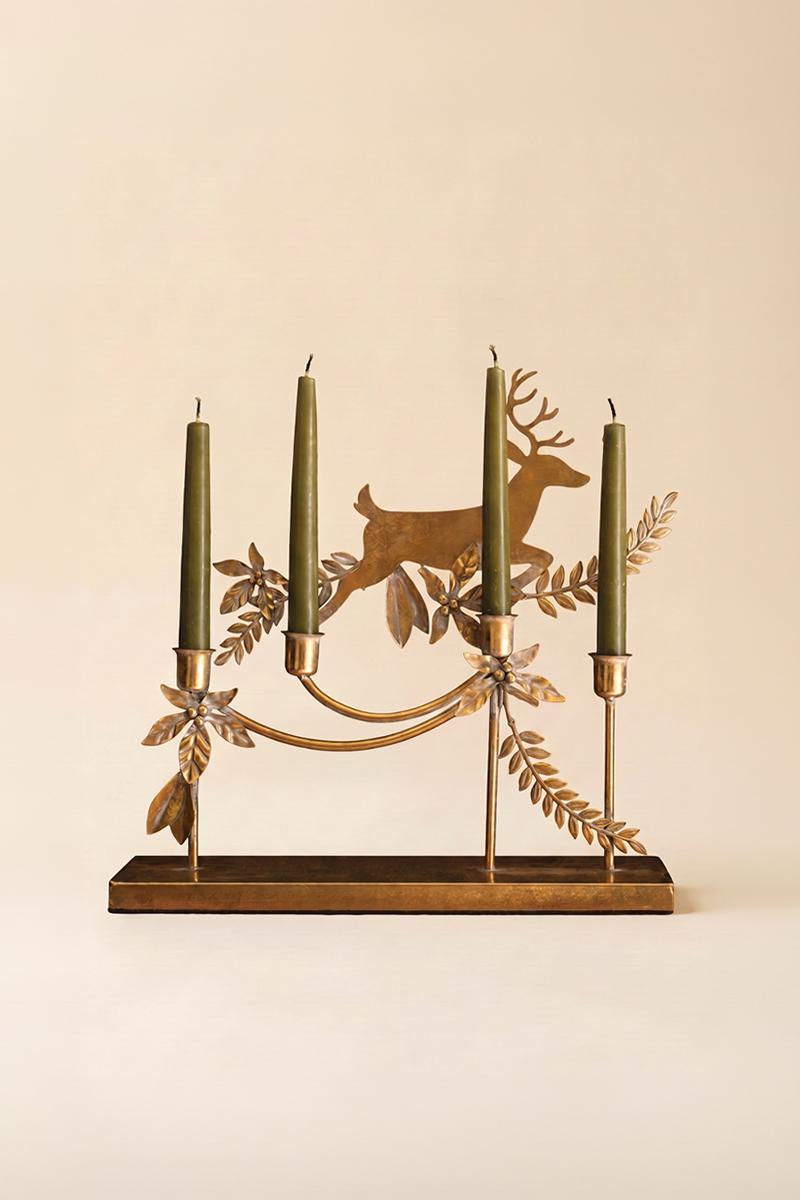 Metal Reindeer Taper Candelabra on a studio background - home decor by Kalalou - Whats New Furniture Portland OR