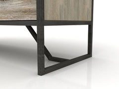 Metro Havana Sideboard in Brown Grey White base detail - acacia iron sideboard by LH Imports - Whats New Furniture Portland OR