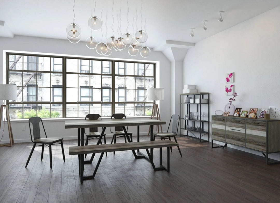 Metro Havana Sideboard in Brown Grey White dining room setting - acacia iron sideboard by LH Imports - Whats New Furniture Portland OR
