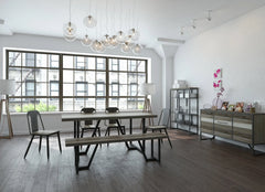 Metro Havana Sideboard in Brown Grey White dining room setting - acacia iron sideboard by LH Imports - Whats New Furniture Portland OR