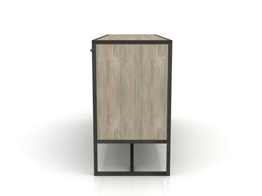 Metro Havana Sideboard in Brown Grey White side view - acacia iron sideboard by LH Imports - Whats New Furniture Portland OR
