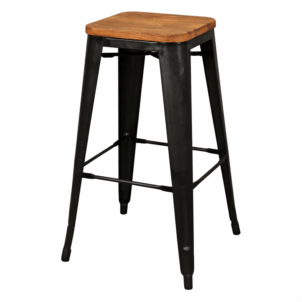 Metropolis Wood Seat Backless Bar Stool in black & wood - backless pine-seat bar stool by NPD - Whats New Furniture Portland OR