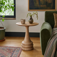 Meylin Side Table - Light Natural Mango Wood styled in a Portland living room - Whats New Furniture
