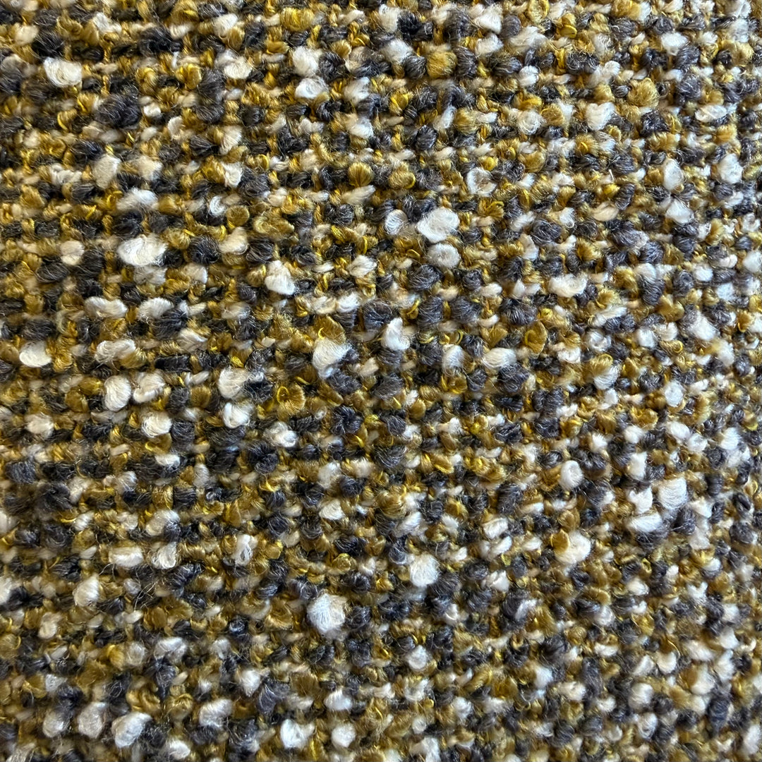 Milburn Windy City gold and gray boucle throw pillow fabric texture close up by Decor Fifty-Five - Whats New Furniture Portland OR