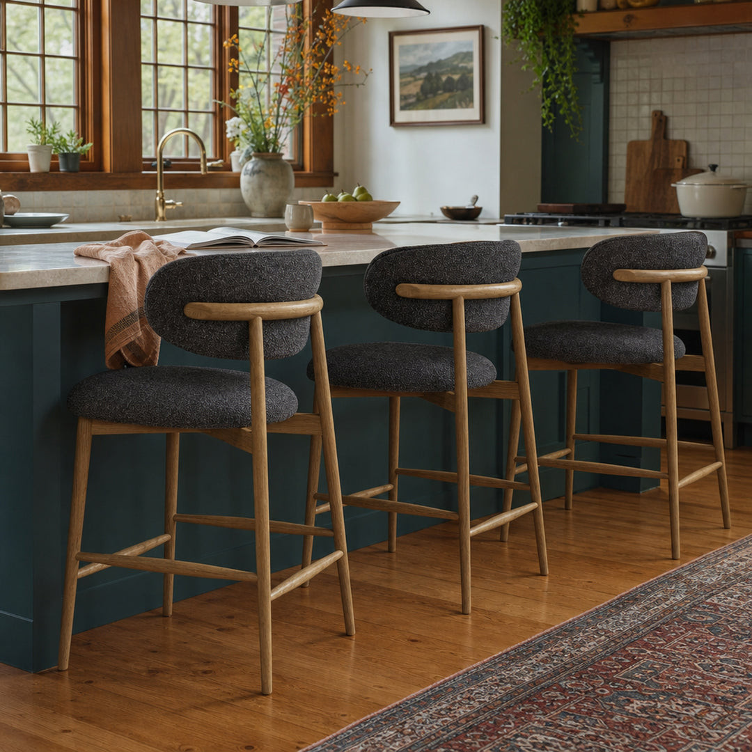 Milo Counter Stool in Cloud Storm at a kitchen island - counter stool by LH Imports - Whats New Furniture Portland OR