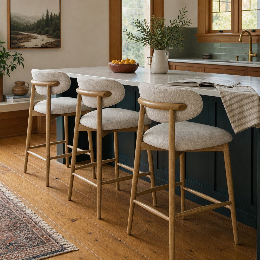 Milo Counter Stool in Vanilla Tweed at a kitchen island - counter stool by LH Imports - Whats New Furniture Portland OR