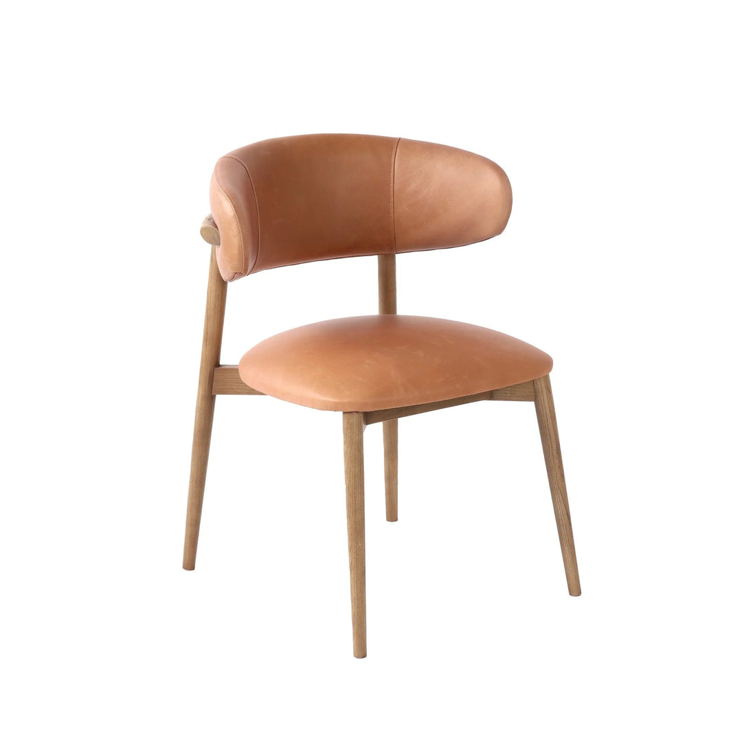 Milo Dining Chair in Savile Flax alternate angle - curved leather dining chair - Whats New Furniture Portland OR