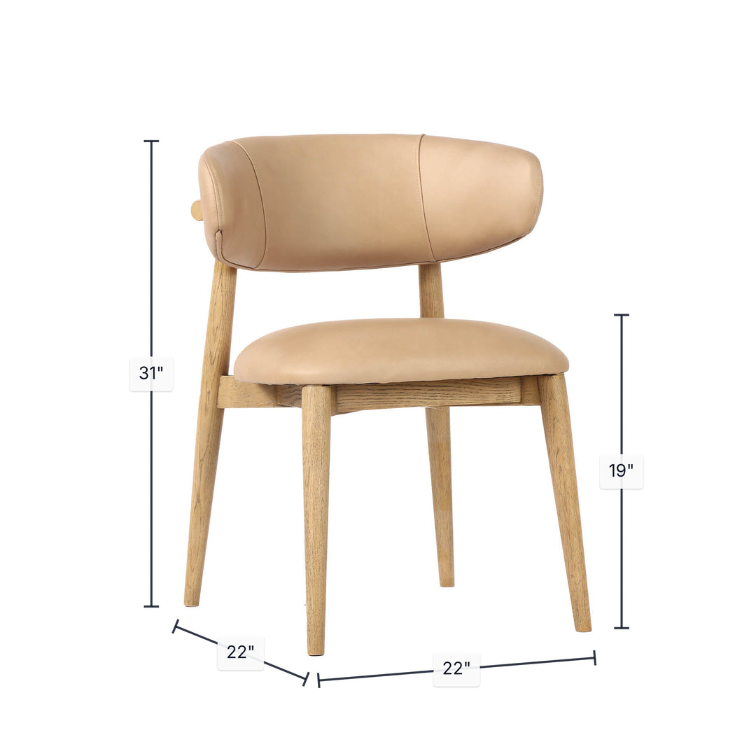 Milo Dining Chair in Savile Flax back view - curved leather dining chair - Whats New Furniture Portland OR