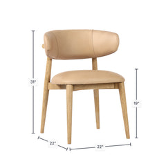 Milo Dining Chair in Savile Flax back view - curved leather dining chair - Whats New Furniture Portland OR