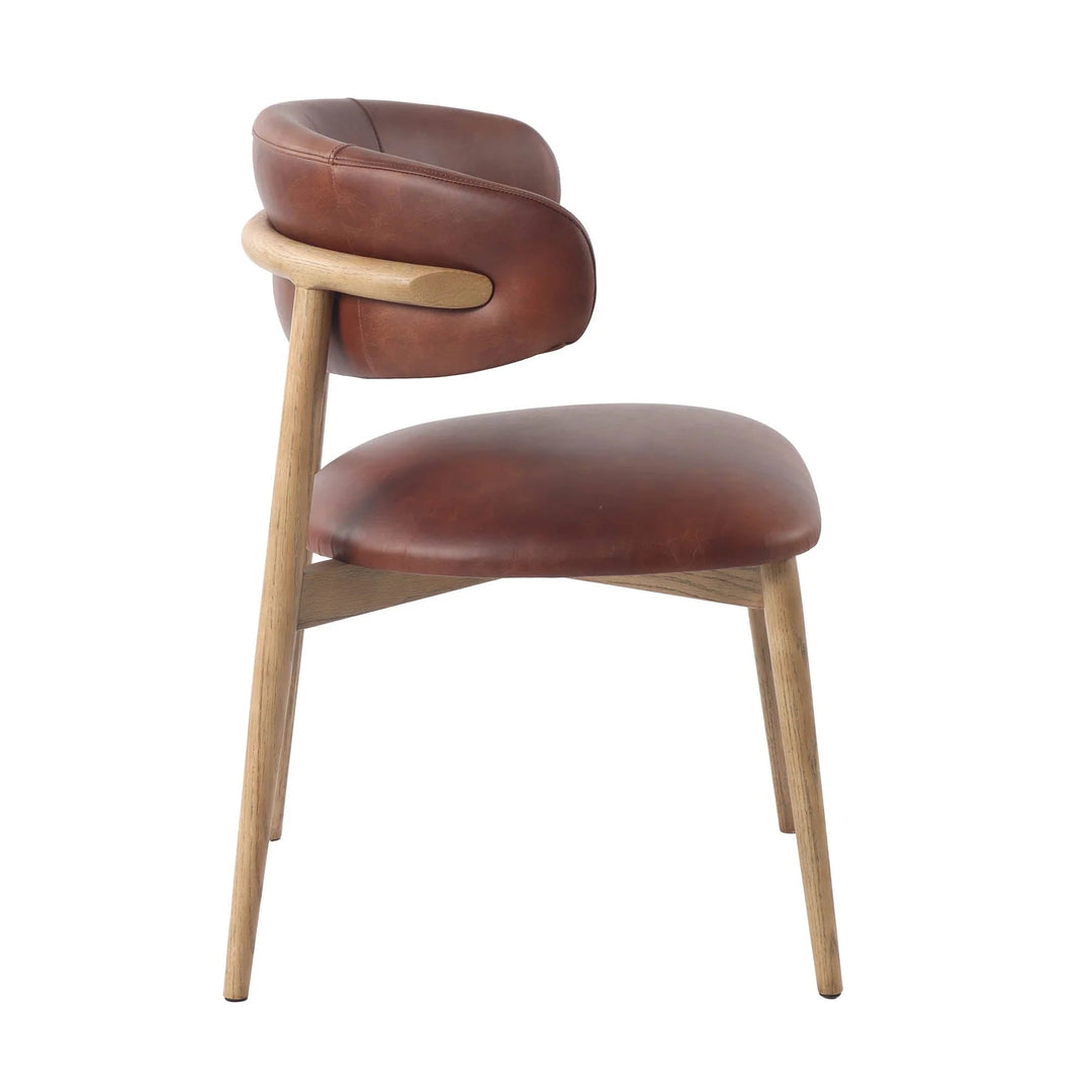 Milo Dining Chair in Savile Flax configuration shot - curved leather dining chair - Whats New Furniture Portland OR