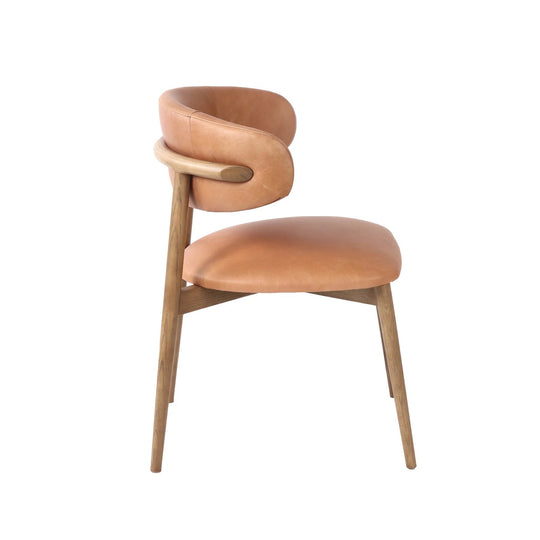 Milo Dining Chair in Savile Flax corner detail - curved leather dining chair - Whats New Furniture Portland OR