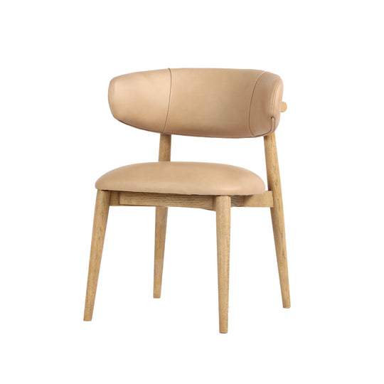 Milo Dining Chair in Savile Flax detail view - curved leather dining chair - Whats New Furniture Portland OR