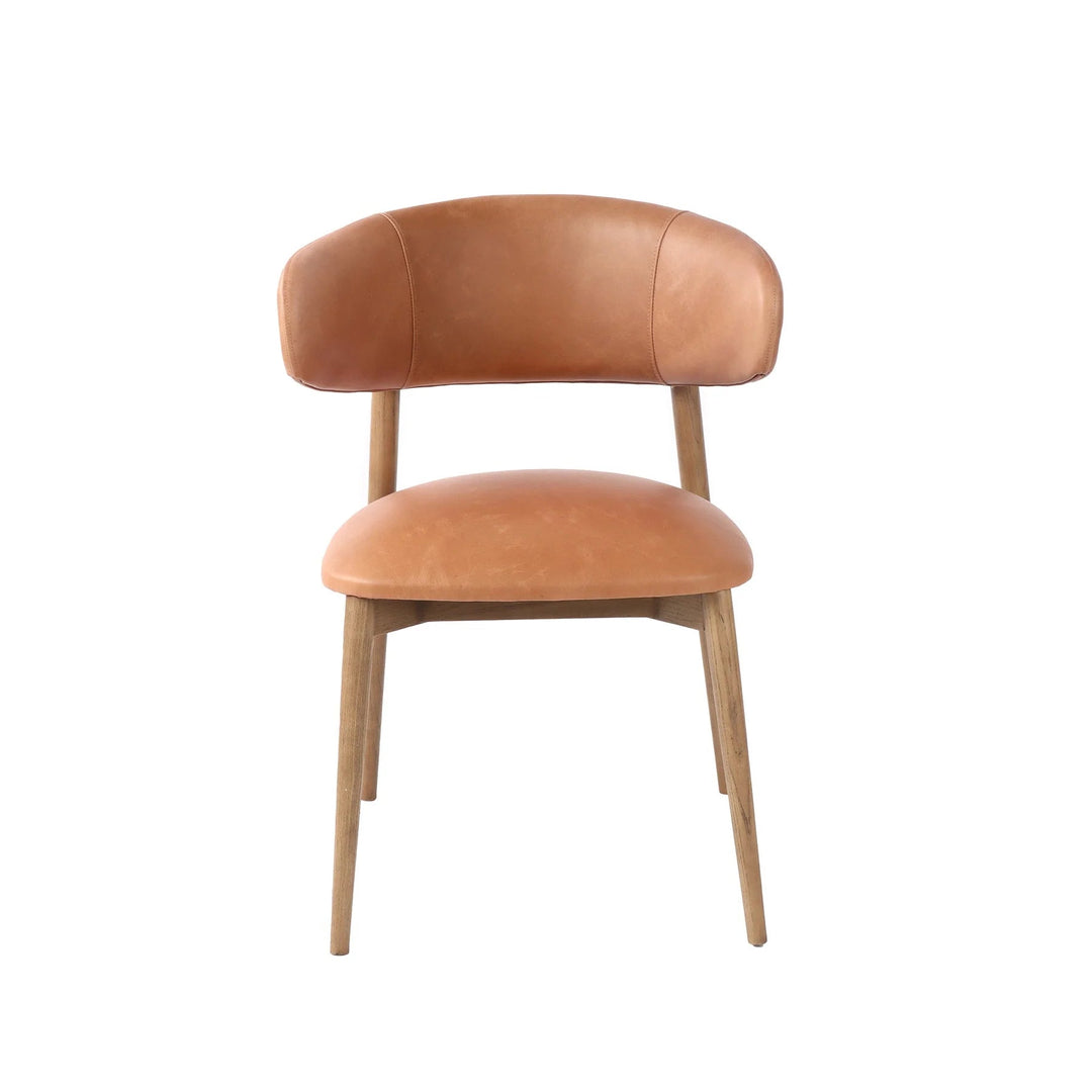 Milo Dining Chair in Savile Flax lifestyle setting - curved leather dining chair - Whats New Furniture Portland OR
