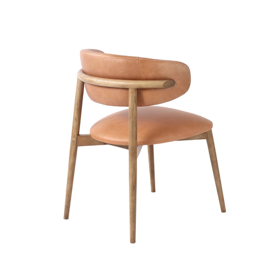 Milo Dining Chair in Savile Flax side view - curved leather dining chair - Whats New Furniture Portland OR