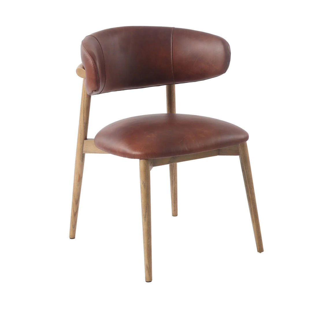 Milo Dining Chair in Savile Flax top-down view - curved leather dining chair - Whats New Furniture Portland OR