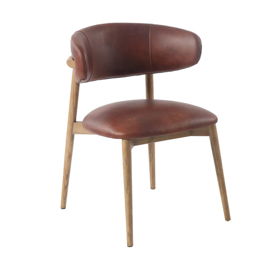 Milo Dining Chair in Savile Flax top-down view - curved leather dining chair - Whats New Furniture Portland OR