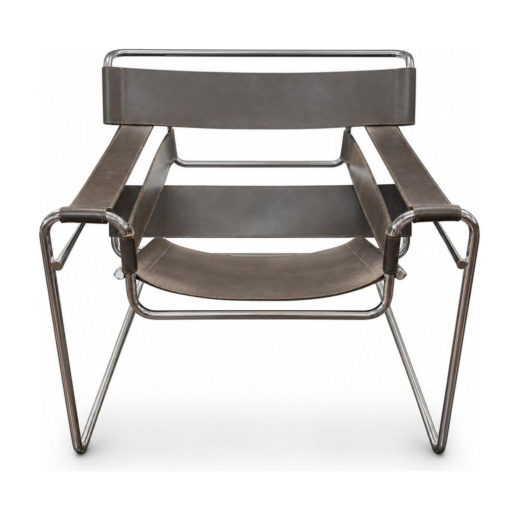 Mocha leather mid-century armchair with worn hide and compact club silhouette