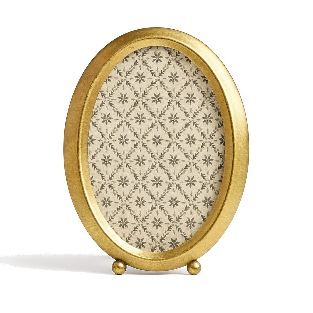 Modern Oval 4x6 photo frame in antique gold front view - picture frame by Petal Lane - Whats New Furniture Portland OR