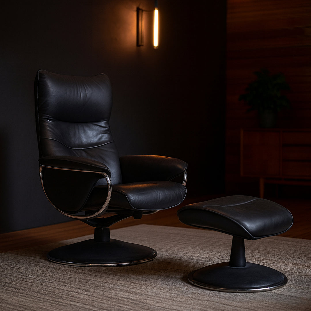 Modern Swivel Chair with Ottoman detail view 3 - Whats New Furniture - Portland, Oregon