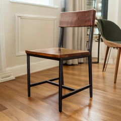 Modern Wood and Iron Dining Chair detail view 3 - Whats New Furniture - Portland, Oregon