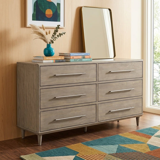 Spindle Dresser styled in a bright Portland mid-century modern interior - Whats New Furniture