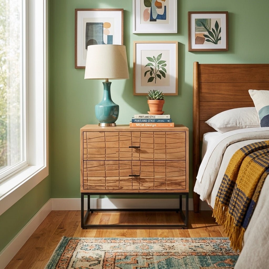 Atelier Nightdtand styled in a bright Portland mid-century modern interior - Whats New Furniture