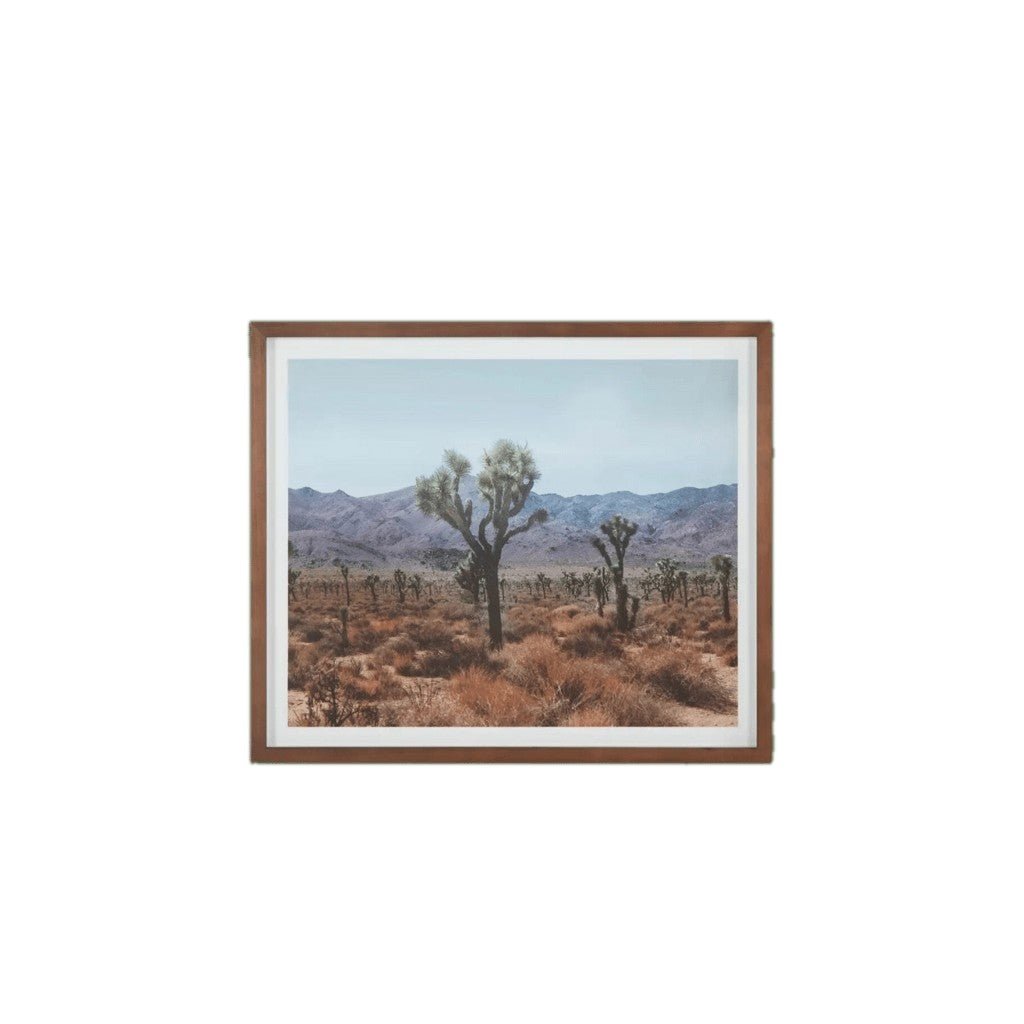 Desert Art framed print of Joshua tree desert landscape in walnut frame by Moe's - Whats New Furniture Portland OR