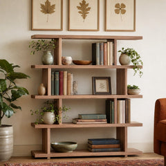 Miri Display Shelf styled in a bright mid-century modern Portland home library - Whats New Furniture