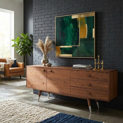 Sienna Sideboard styled in a bright Portland mid-century modern living room - Whats New Furniture