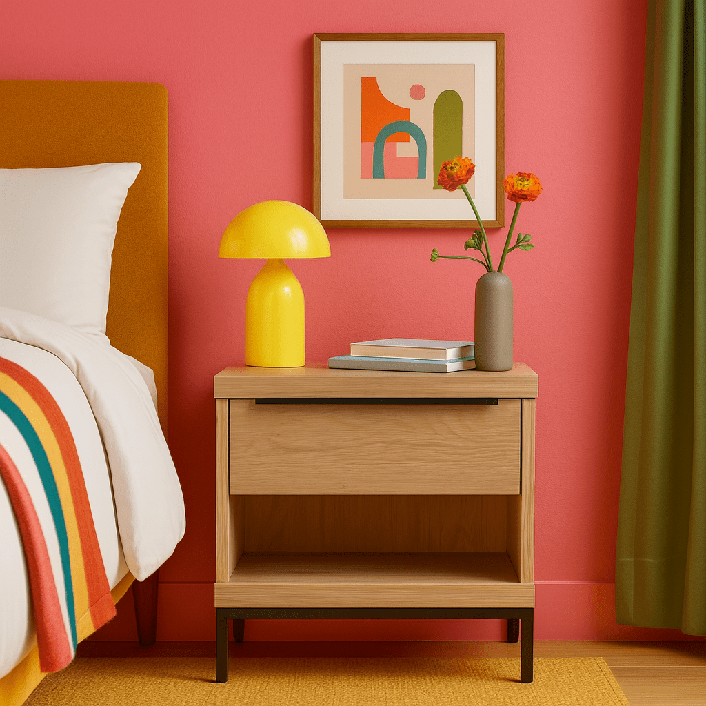 Montego One Drawer Nightstand in natural alternate angle - mid-century oak nightstand by Moe&