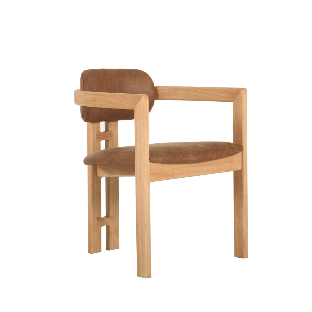 Monterrey Dining Chair in Cognac fabric colorway side angle - upholstered rubberwood dining chair by LH Imports - Whats New Furniture Portland OR