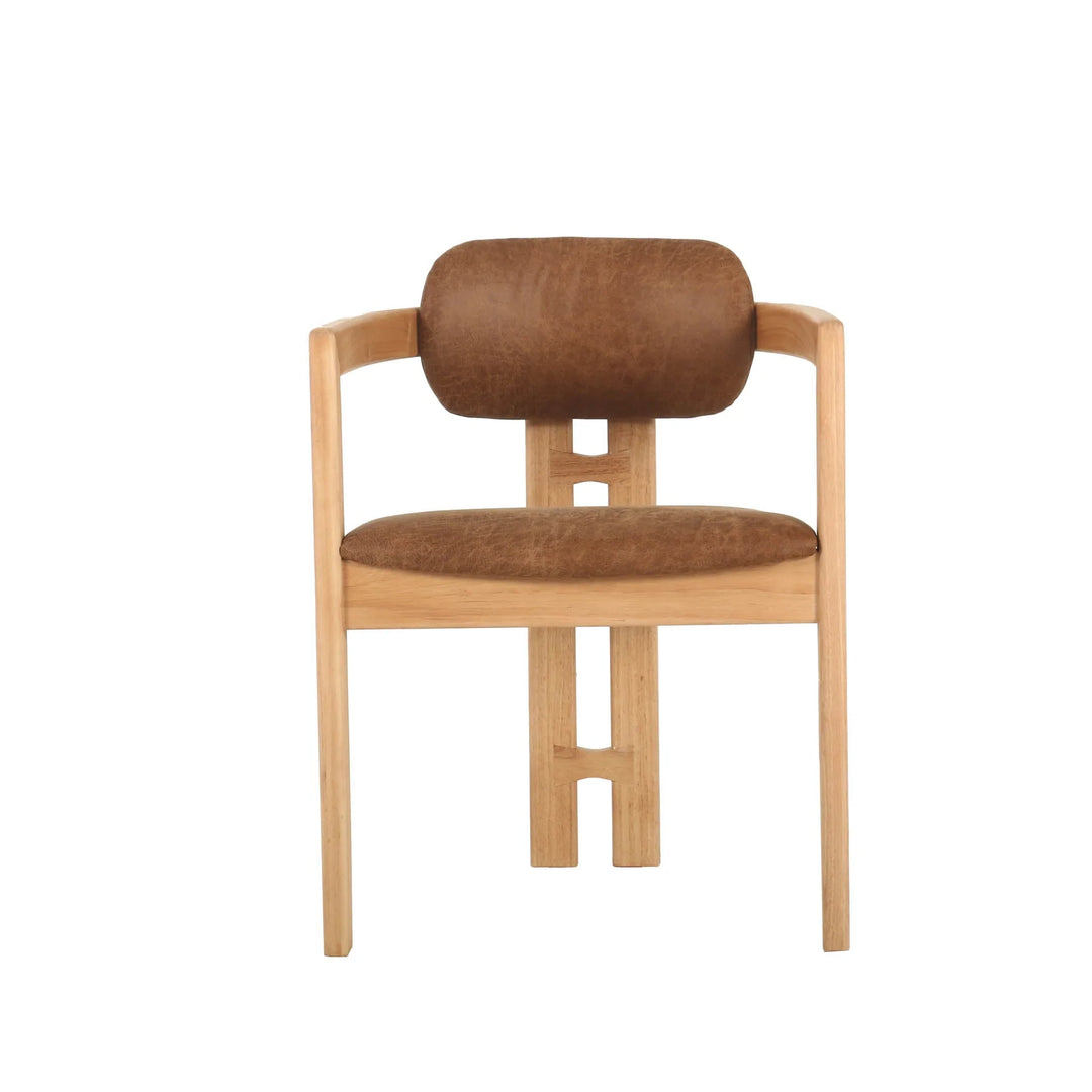 Monterrey Dining Chair in Cognac fabric colorway front view - upholstered rubberwood dining chair by LH Imports - Whats New Furniture Portland OR