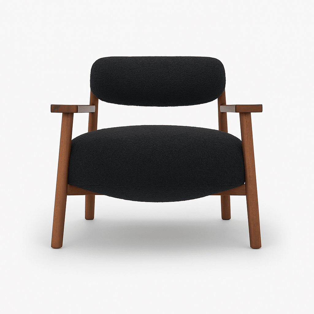 Mt. Hood Accent Chair in Altro Black side angle - sculptural mid-century accent chair private label - Whats New Furniture Portland OR
